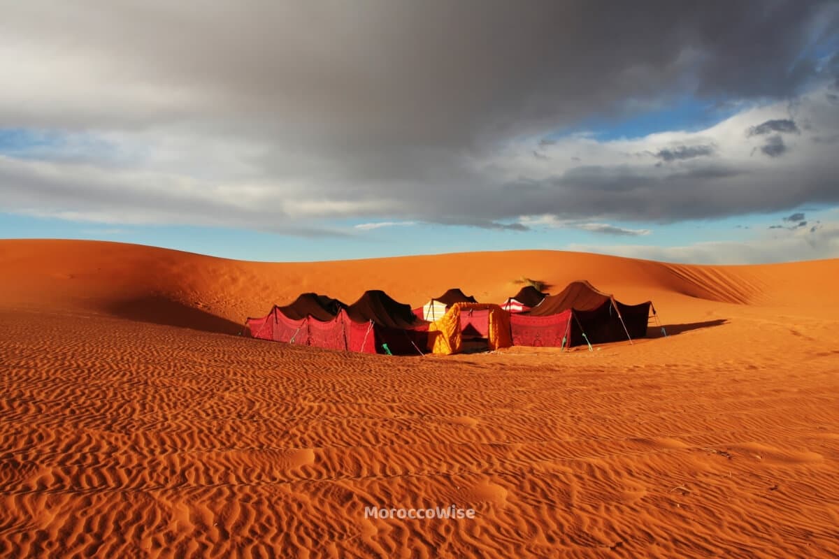 A welcoming tented camp among the Moroccan Sahara dunes