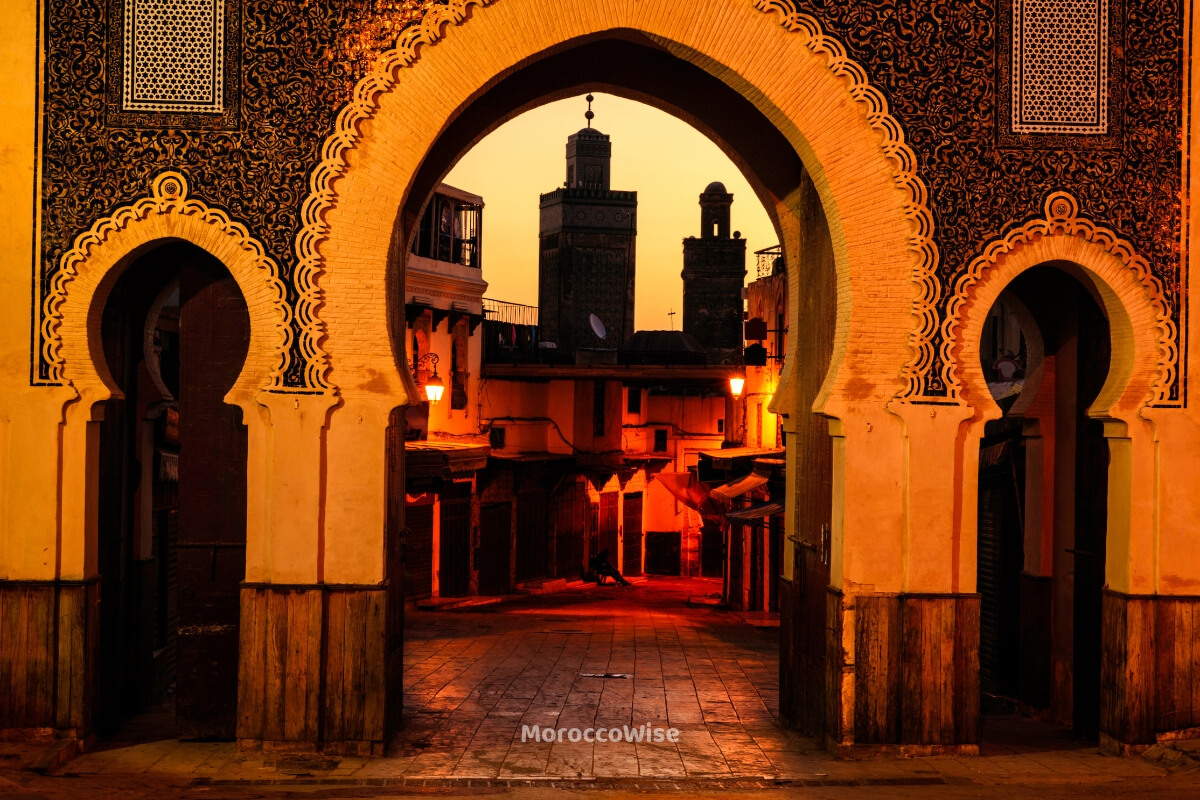 Geometric zellij tile details on Bab Bou Jeloud