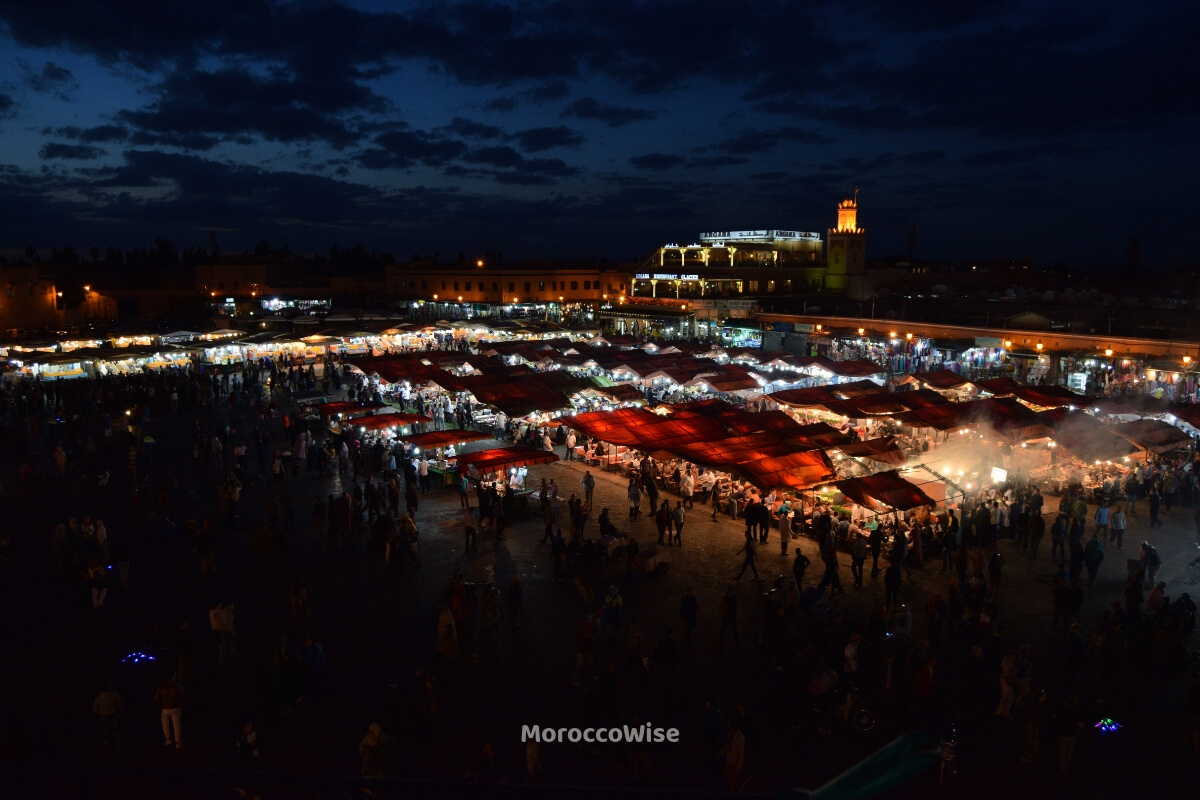 The lively open space of Jemaa el-Fnaa in Marrakech