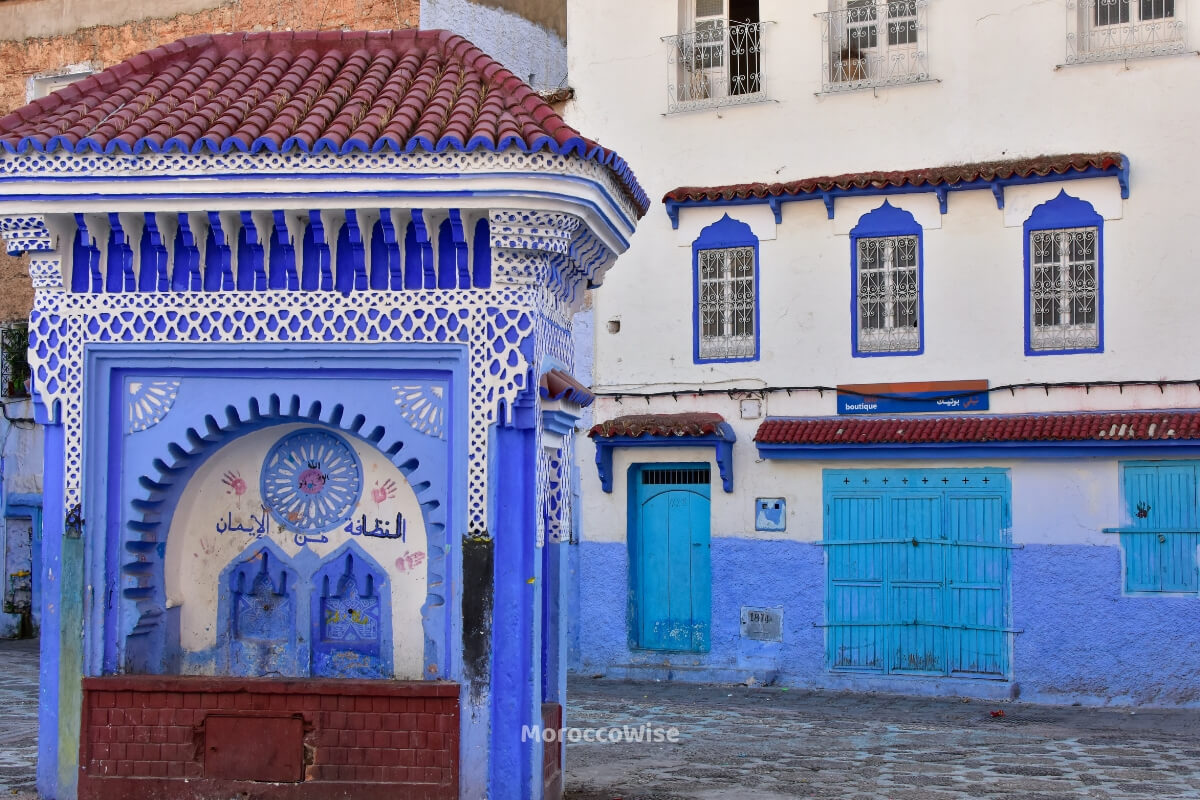 The cobblestone plaza at Outa el Hammam in Chefchaouen