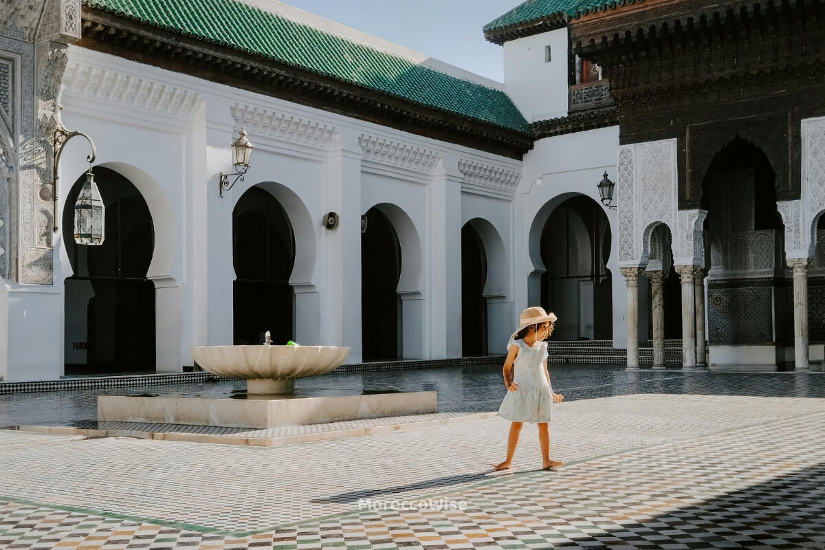 Interior courtyard details at Al-Qarawiyyin in Fes